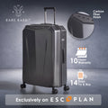 RARE RABBIT hard-shell polycarbonate trolley suitcase, dark gray carbon fiber finish, angled view