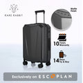Hard-shell trolley luggage, matte finish in dark gray, front view with corner details