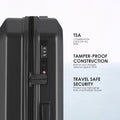 Hard-shell suitcase with built-in combination lock panel and side carry handle