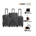 Hard body luggage set of 3 charcoal grey with 8 wheels and upright handles