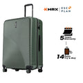 Large check-in suitcase, dark green ribbed shell, side handle, 8 wheels