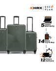 HRX by Hrithik Roshan Hard Body Set of 3 Luggage 8 Wheels - Glide