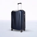 Dark blue hard-shell trolley suitcase with four spinner wheels