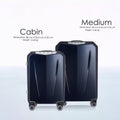 Cabin hard-shell trolley suitcase, dark blue with telescoping handle and wheels