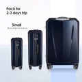 Dark blue hard-shell polycarbonate trolley suitcase shown with smaller matching suitcase