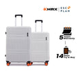 Hard-shell luggage set of 2 in white, 8 wheels total, with upright handles