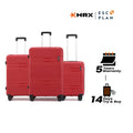 Hard-shell luggage set in red with telescopic handles and 8-wheel base