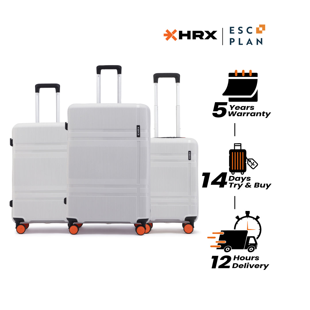 HRX by Hrithik Roshan Hard Body Set of 3 Luggage 8 Wheels - Helium