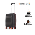 Black small cabin suitcase with telescopic handle and 8 spinner wheels, hard shell