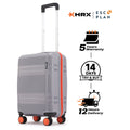 Small cabin suitcase, light grey, front view with telescopic handle and 8 wheels