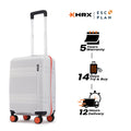 Small cabin suitcase in light grey with telescopic handle and 8 orange wheels
