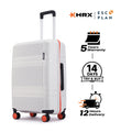 HRX by Hrithik Roshan white check-in suitcase with telescopic handle and red-trim wheels