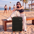 Hard-shell spinner suitcase, dark blue with telescopic handle and orange wheel accents