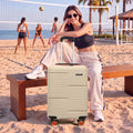 Beige HRX Zanzibar hard-shell trolley suitcase on wheels with telescopic handle