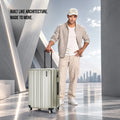 Hard-shell polycarbonate suitcase with telescopic handle and spinner wheels, light green color