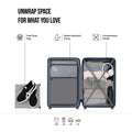 Blue hard-shell luggage set of 2 with zip compartments and interior packing straps