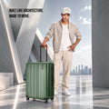 Dark green hard-shell rolling suitcase with telescopic handle and four spinner wheels