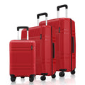 Red hard-shell polycarbonate luggage set of three sizes with telescopic handles and 8 wheels