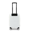 HRX small cabin suitcase white back view with telescopic handle and four wheels