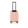 Peach small cabin suitcase with telescopic handle and four spinner wheels