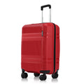 Red small cabin suitcase front view with telescopic handle and 8 spinner wheels.