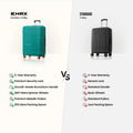 Large check-in suitcase in teal, ribbed polypropylene shell with spinner wheels and handle
