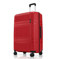 Large red polycarbonate check-in suitcase with textured finish, side handle, and spinner wheels