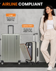 Silver large and carry-on trolley suitcase set with upright handles and spinner wheels