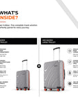 Grey cabin and large hard-shell rolling suitcases with telescopic handles and red wheels