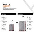 Grey cabin and large hard-shell rolling suitcases with telescopic handles and red wheels