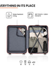 Beige small cabin suitcase open interior with organizer pockets and mesh lining