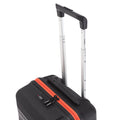 Black small cabin suitcase corner with telescopic handle and red stripe trim