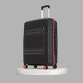 Black hard-shell suitcase with telescopic handle and orange spinner wheels