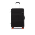 Black hard-shell suitcase with upright handle and orange caster wheels, 8-wheel