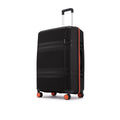 Black hard-shell suitcase with telescopic handle and orange wheel accents