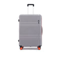 Hard-shell luggage set, grey shell with red trim, 8-wheel spinner, rear view