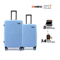 Hard-shell luggage set of 2 blue suitcases with upright handles and wheels