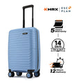Hard-shell carry-on suitcase, light blue with telescopic handle and spinner wheels