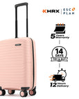 Hard-shell carry-on suitcase, peach with telescopic handle and spinner wheels