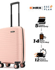 Hard-shell carry-on suitcase, peach with telescopic handle and side wheels