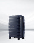 Polypropylene cabin trolley, blue with four spinner wheels and ridged shell