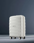 Polypropylene cabin trolley, light grey with four spinner wheels and ridged shell