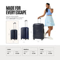 Set of three hard-shell trolleys in navy tones, with telescopic handles and 4 wheels
