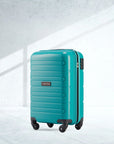 Teal cabin trolley with hard shell, telescopic handle, and 4 wheels
