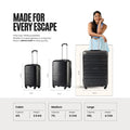 Black rolling trolley set with 4 wheels each, three sizes shown, upright