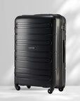 Black polypropylene check-in trolley with 4 wheels, upright front view, side handle