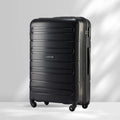 Black polypropylene check-in trolley with 4 wheels, upright front view, side handle