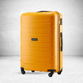Yellow polypropylene check-in trolley with 4 wheels, upright front view, side handle