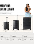 Black 4-wheel trolley set of 3 polypropylene suitcases: cabin, medium, large