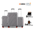 Hard-shell luggage set of three, grey with telescopic handles and red wheels